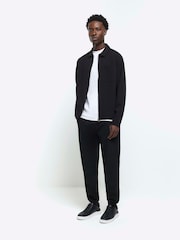 River Island Black 100% Cotton Smart Texture Elasticated Joggers - Image 1 of 5