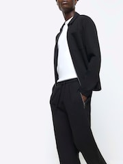 River Island Black 100% Cotton Smart Texture Elasticated Joggers - Image 3 of 5