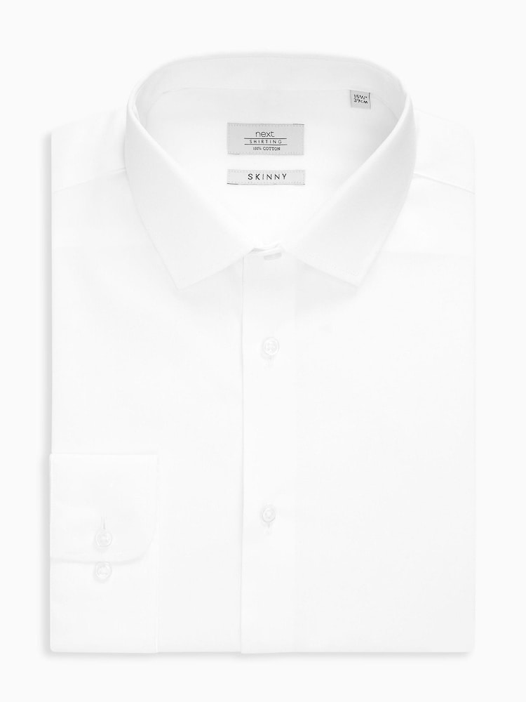 White Skinny Fit Single Cuff Cotton Shirt - Image 2 of 2 White Skinny Fit Single Cuff Cotton Shirt - Image 2 of 2