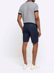River Island Blue Slim fit Belted 100% Cotton Chinos Shorts - Image 2 of 5