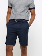 River Island Blue Slim fit Belted 100% Cotton Chinos Shorts - Image 3 of 5