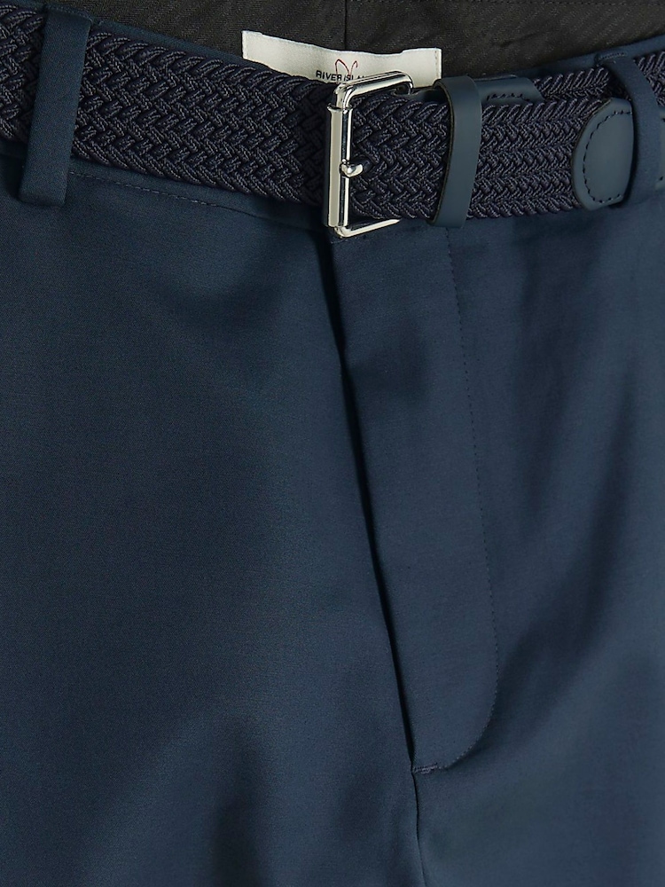 River Island Blue Slim fit Belted 100% Cotton Chinos Shorts - Image 5 of 5