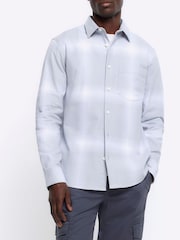 River Island Blue Large Plaid Check 100% Cotton Shirt - Image 1 of 4