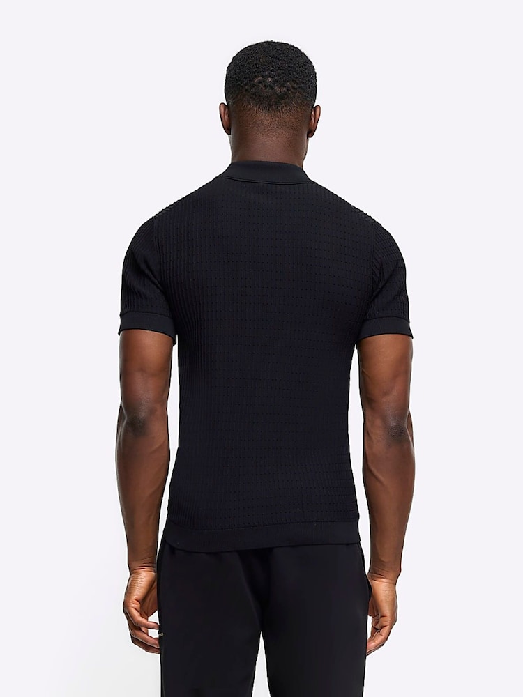 River Island Black Muscle Fit Brick Polo Shirt - Image 2 of 6