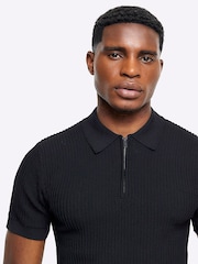 River Island Black Muscle Fit Brick Polo Shirt - Image 4 of 6