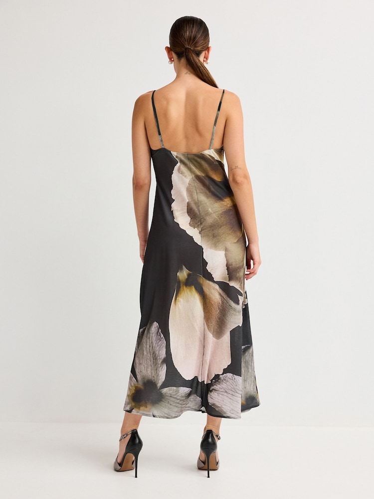 Charcoal Floral Occasion Strappy Maxi Dress - Image 2 of 5 Charcoal Floral Occasion Strappy Maxi Dress - Image 2 of 5