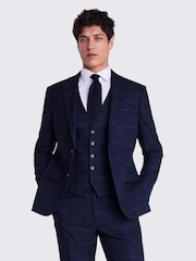 MOSS Blue Tailored Check Suit: Jacket - Image 1 of 9