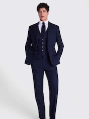 MOSS Blue Tailored Check Suit: Jacket - Image 4 of 9