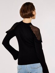 Apricot Black Mesh & Ruffle Shoulder Jumpers - Image 2 of 4