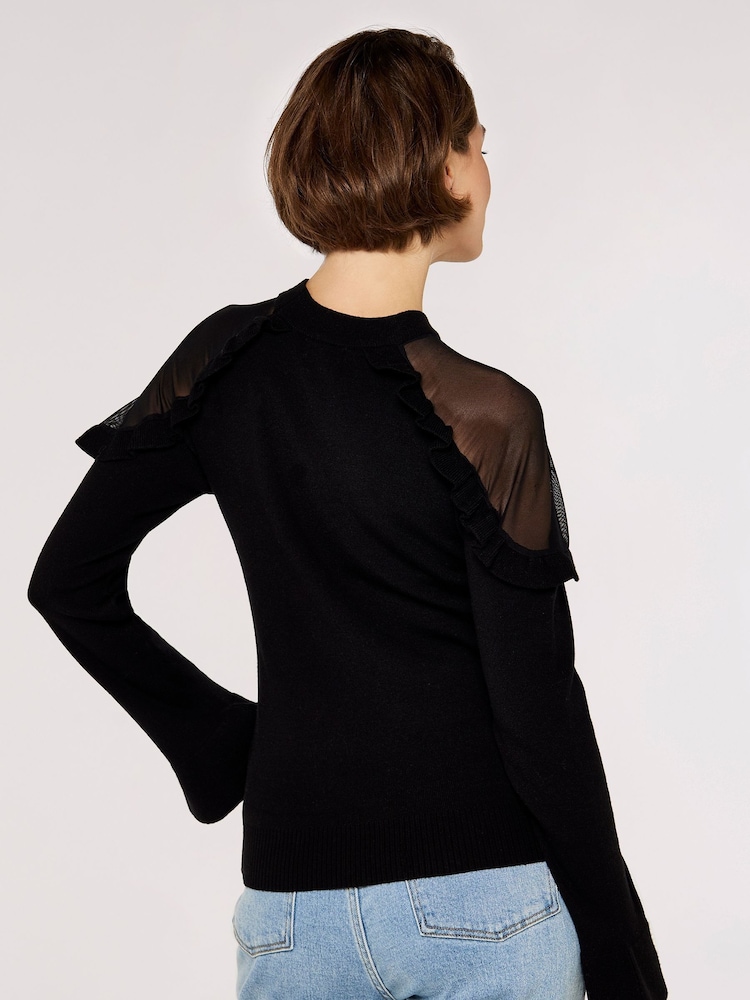 Apricot Black Mesh & Ruffle Shoulder Jumpers - Image 2 of 4 Apricot Black Mesh & Ruffle Shoulder Jumpers - Image 2 of 4