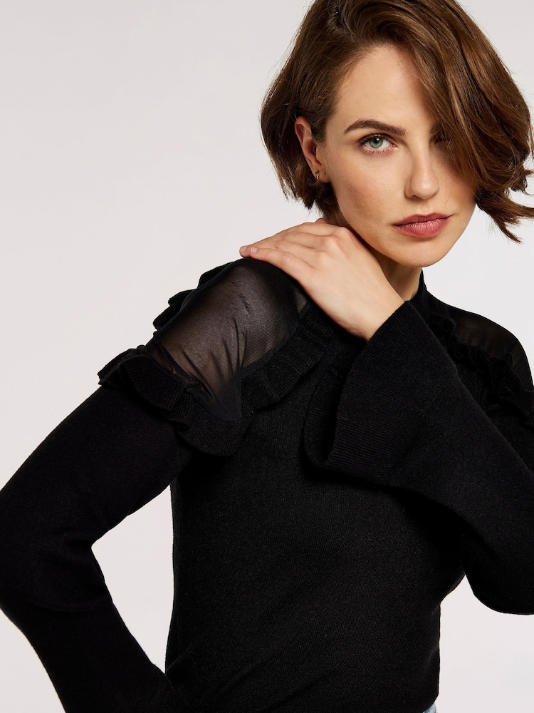 Apricot Black Mesh & Ruffle Shoulder Jumpers - Image 4 of 4 Apricot Black Mesh & Ruffle Shoulder Jumpers - Image 4 of 4