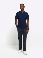 River Island Blue Textured Knitted Polo Shirt - Image 1 of 6