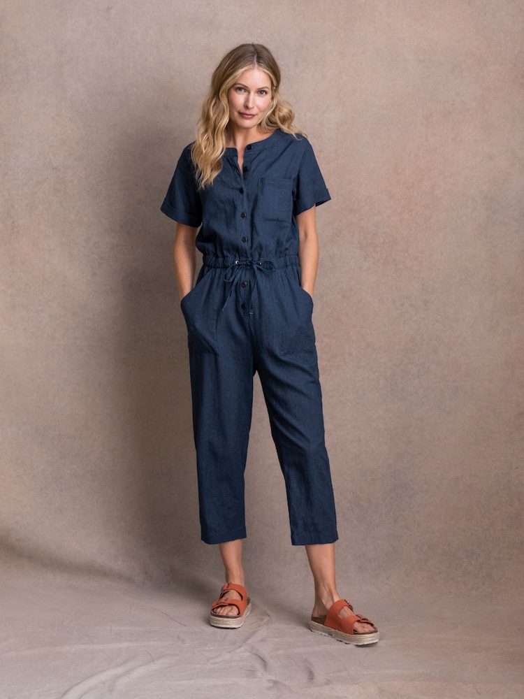 Celtic & Co. Blue Linen Cotton Jumpsuit - Image 1 of 8