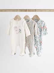 White/Blue Baby 100% Cotton Sleepsuits 3 Pack (0-3yrs) - Image 1 of 13