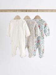White/Blue Baby 100% Cotton Sleepsuits 3 Pack (0-3yrs) - Image 2 of 13