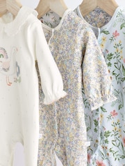 White/Blue Baby 100% Cotton Sleepsuits 3 Pack (0-3yrs) - Image 3 of 13
