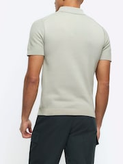 River Island Green Textured Knitted Slim Fit Polo Shirt - Image 2 of 5