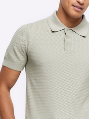 River Island Green Textured Knitted Slim Fit Polo Shirt - Image 3 of 5