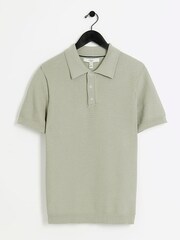 River Island Green Textured Knitted Slim Fit Polo Shirt - Image 4 of 5