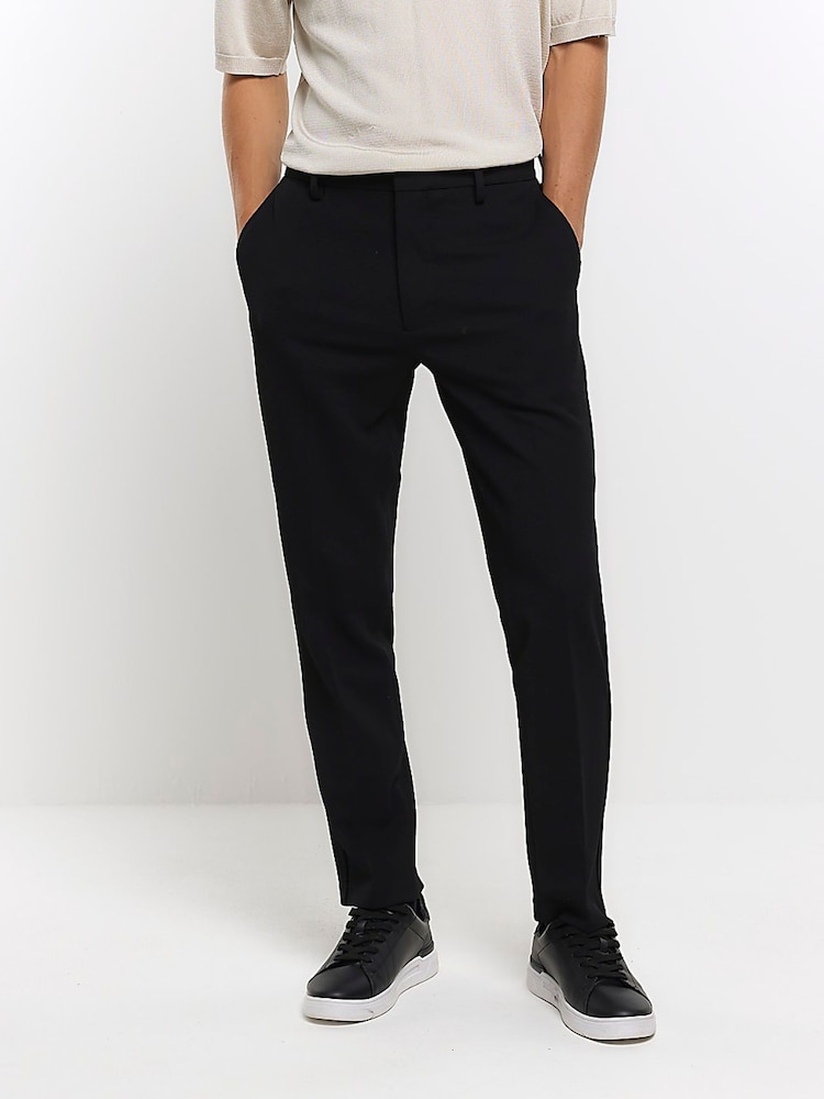 River Island Black Waffle Smart Trousers - Image 1 of 6