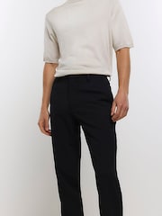 River Island Black Waffle Smart Trousers - Image 4 of 6