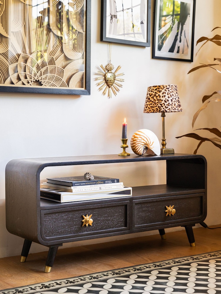 Rockett St George Black Mango Wood Ringo Small TV Unit - Image 1 of 8