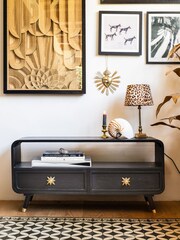 Rockett St George Black Mango Wood Ringo Small TV Unit - Image 2 of 8