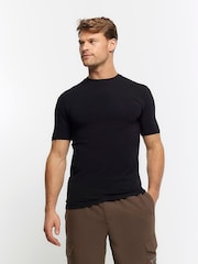 River Island Black Muscle Fit Brick T-Shirt - Image 1 of 7