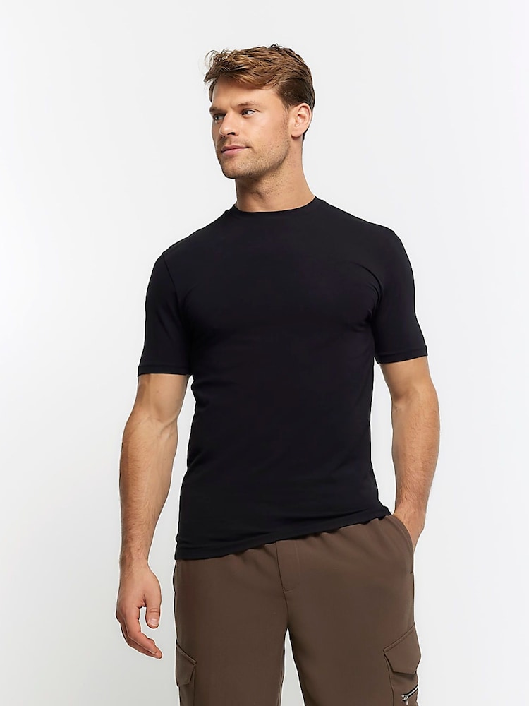 River Island Black Muscle Fit Brick T-Shirt - Image 1 of 7