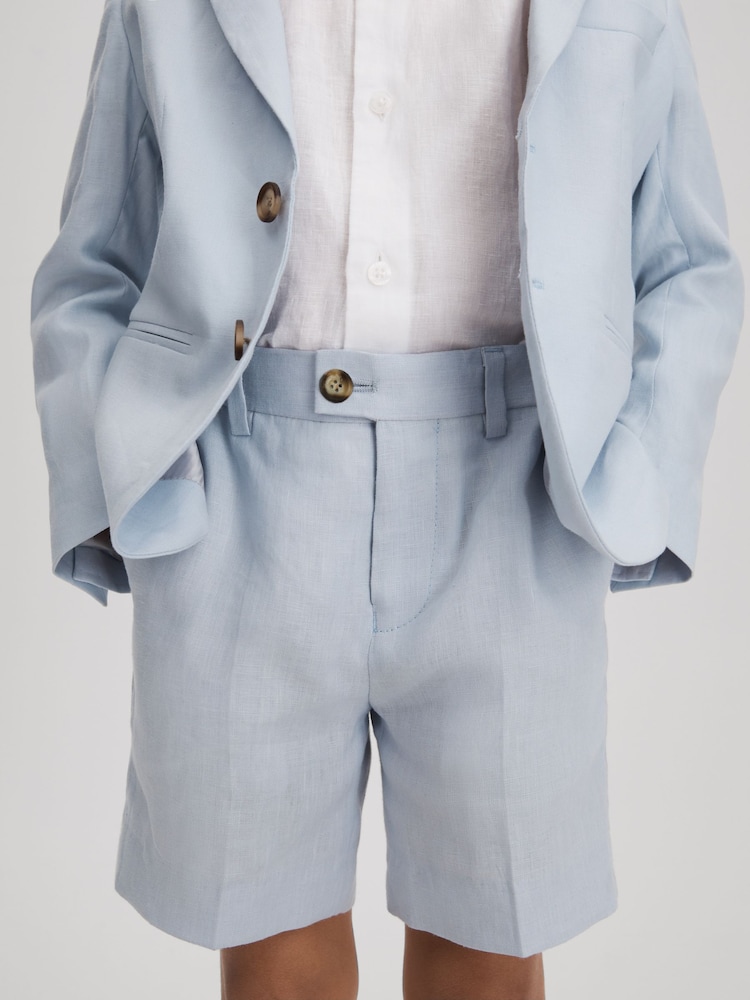 Reiss Soft Blue Kin 3-9 yrs Slim Fit Linen Adjustable Shorts - Image 1 of 4