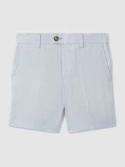 Reiss Soft Blue Kin 3-9 yrs Slim Fit Linen Adjustable Shorts - Image 2 of 4