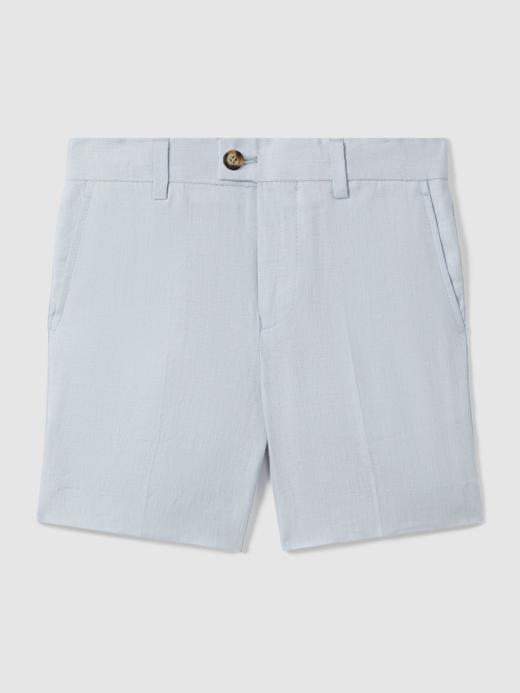 Reiss Soft Blue Kin 3-9 yrs Slim Fit Linen Adjustable Shorts - Image 2 of 4