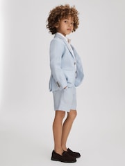 Reiss Soft Blue Kin 3-9 yrs Slim Fit Linen Adjustable Shorts - Image 3 of 4