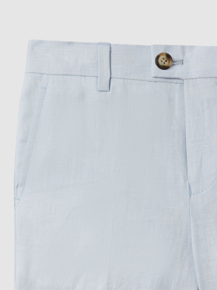 Reiss Soft Blue Kin 3-9 yrs Slim Fit Linen Adjustable Shorts - Image 4 of 4