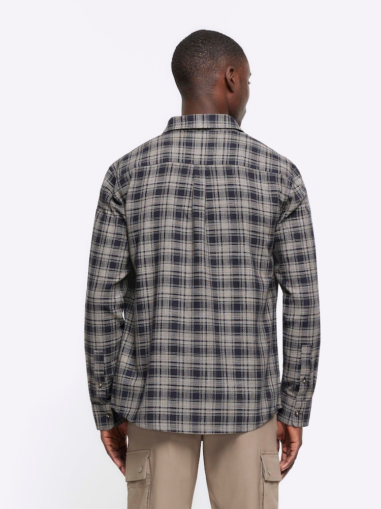 River Island Black Slub Dobby Check 100% Cotton Shirt - Image 2 of 3 River Island Black Slub Dobby Check 100% Cotton Shirt - Image 2 of 3