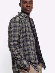 River Island Black Slub Dobby Check 100% Cotton Shirt - Image 3 of 3