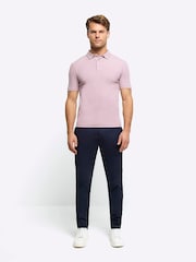 River Island Pink Muscle Fit Texture Ribbed Polo Shirt - Image 1 of 6