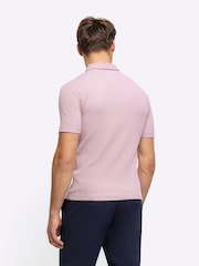 River Island Pink Muscle Fit Texture Ribbed Polo Shirt - Image 10 of 14