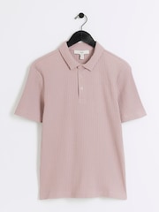 River Island Pink Muscle Fit Texture Ribbed Polo Shirt - Image 5 of 6