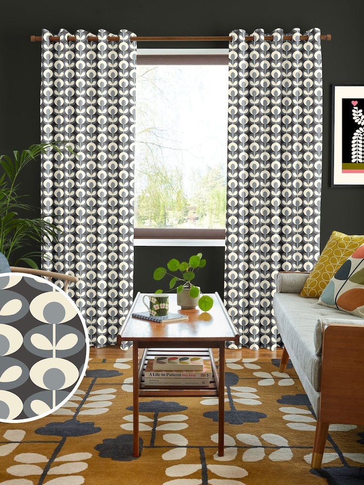 Orla Kiely Grey Oval Flower Made To Measure Curtains - Image 1 of 9