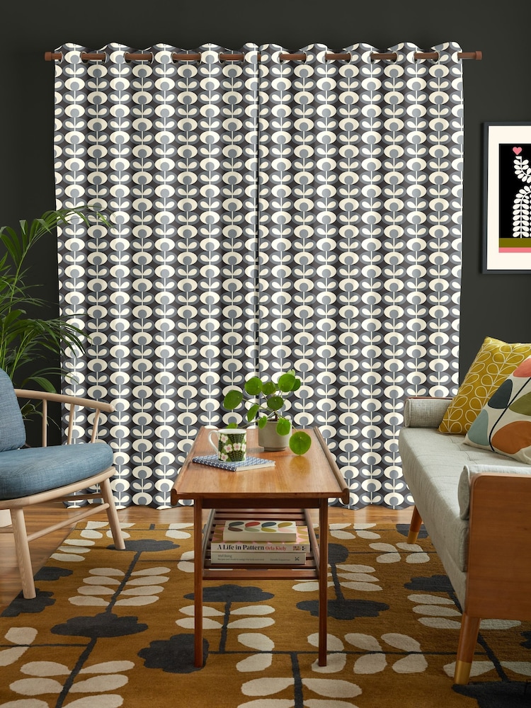 Orla Kiely Grey Oval Flower Made To Measure Curtains - Image 2 of 9