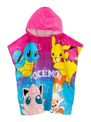 Character Pink Pokemon License Kids Printed Swim And Beach 100% Cotton Towel Poncho - Image 1 of 4