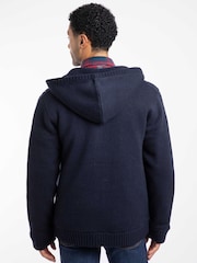 Weird Fish Blue Brodhi Borg Lined Cable Full Zip Knit Hoodie - Image 2 of 7