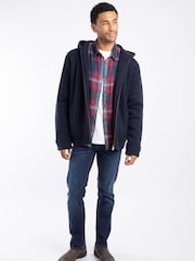 Weird Fish Blue Brodhi Borg Lined Cable Full Zip Knit Hoodie - Image 3 of 7