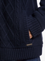 Weird Fish Blue Brodhi Borg Lined Cable Full Zip Knit Hoodie - Image 5 of 7