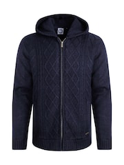 Weird Fish Blue Brodhi Borg Lined Cable Full Zip Knit Hoodie - Image 6 of 7