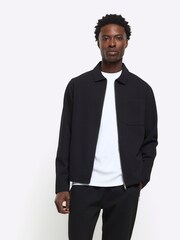 River Island Black Slim Fit Smart Texture 100% Cotton Shacket - Image 1 of 4