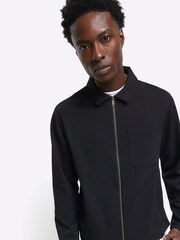 River Island Black Slim Fit Smart Texture 100% Cotton Shacket - Image 3 of 4