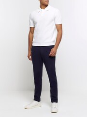 River Island White Textured Knitted Slim Fit Polo Shirt - Image 3 of 6