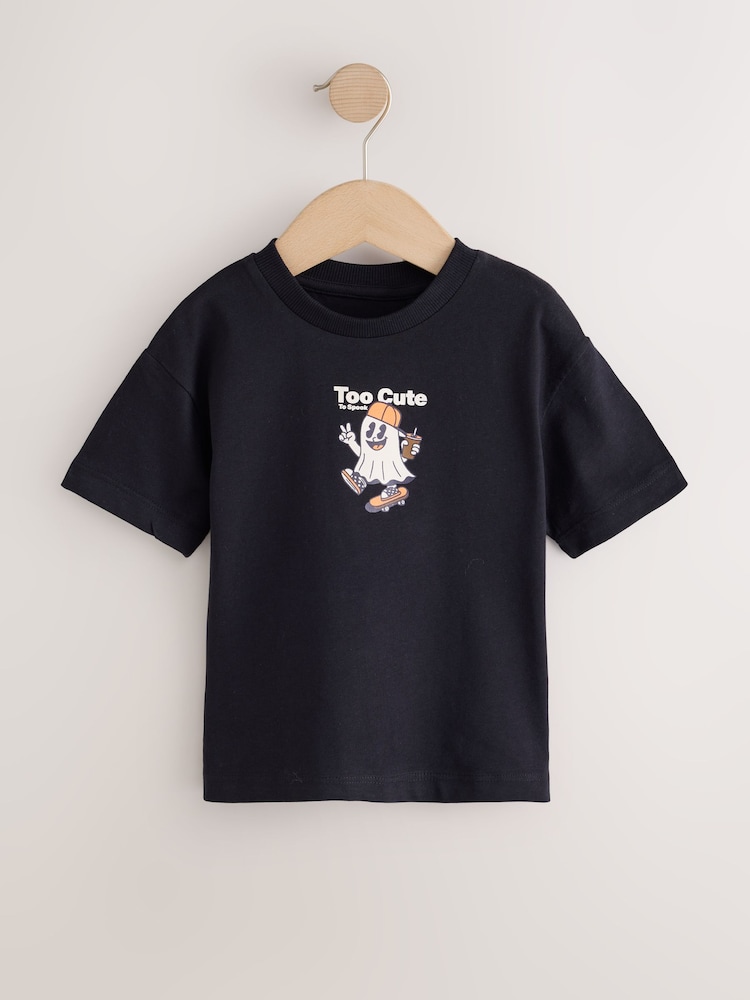 Black Ghost Backprint - Short Sleeve Halloween T-Shirt (3mths-7yrs) - Image 1 sur 4